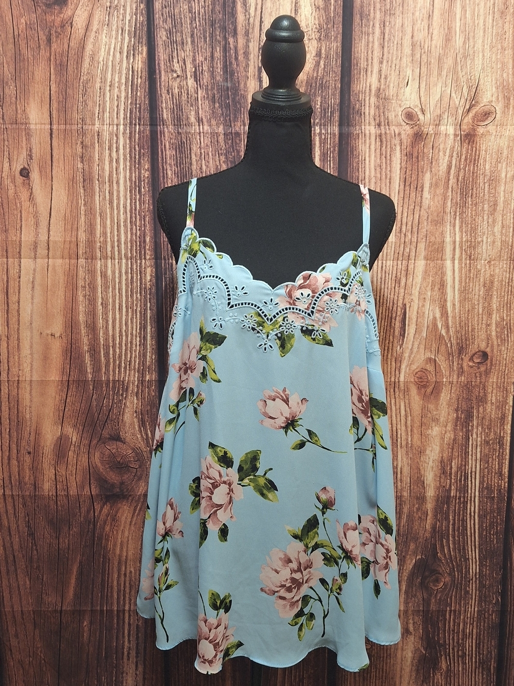torrid Light Blue Floral Lace-Trim Camisole Plus Size 1
